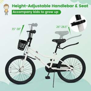 20 Inch Kids Bike Adjustable with Kickstand and Storage Basket for Aged 8+ Years-White view 6