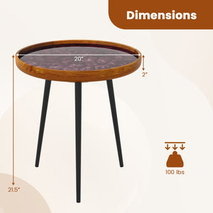 20 Inch Round End Table with Sea Shell Decoration and Epoxy Resin Finish-Brown view 5