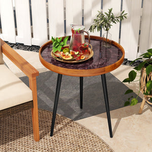 20 Inch Round End Table with Sea Shell Decoration and Epoxy Resin Finish-Brown view 6