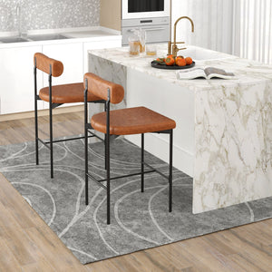 26 Inch Upholstered Bar Stools Set of 2 Counter Height Bar Chairs with, Backrest-Brown view 3