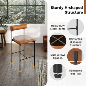 26 Inch Upholstered Bar Stools Set of 2 Counter Height Bar Chairs with, Backrest-Brown view 5