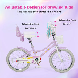 20 Inch Girls Bike Kids Bicycle with Doll Seat and Streamers for 8+ Years Old view 7