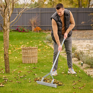 20 Inches Wide Aluminum Lawn Loosening Soil Rake with Long Handle and 19 Curved Tines view 3