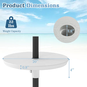 20 Inch Outdoor Adjustable Umbrella Table for 2 Sizes Patio Umbrella Pole-White view 4