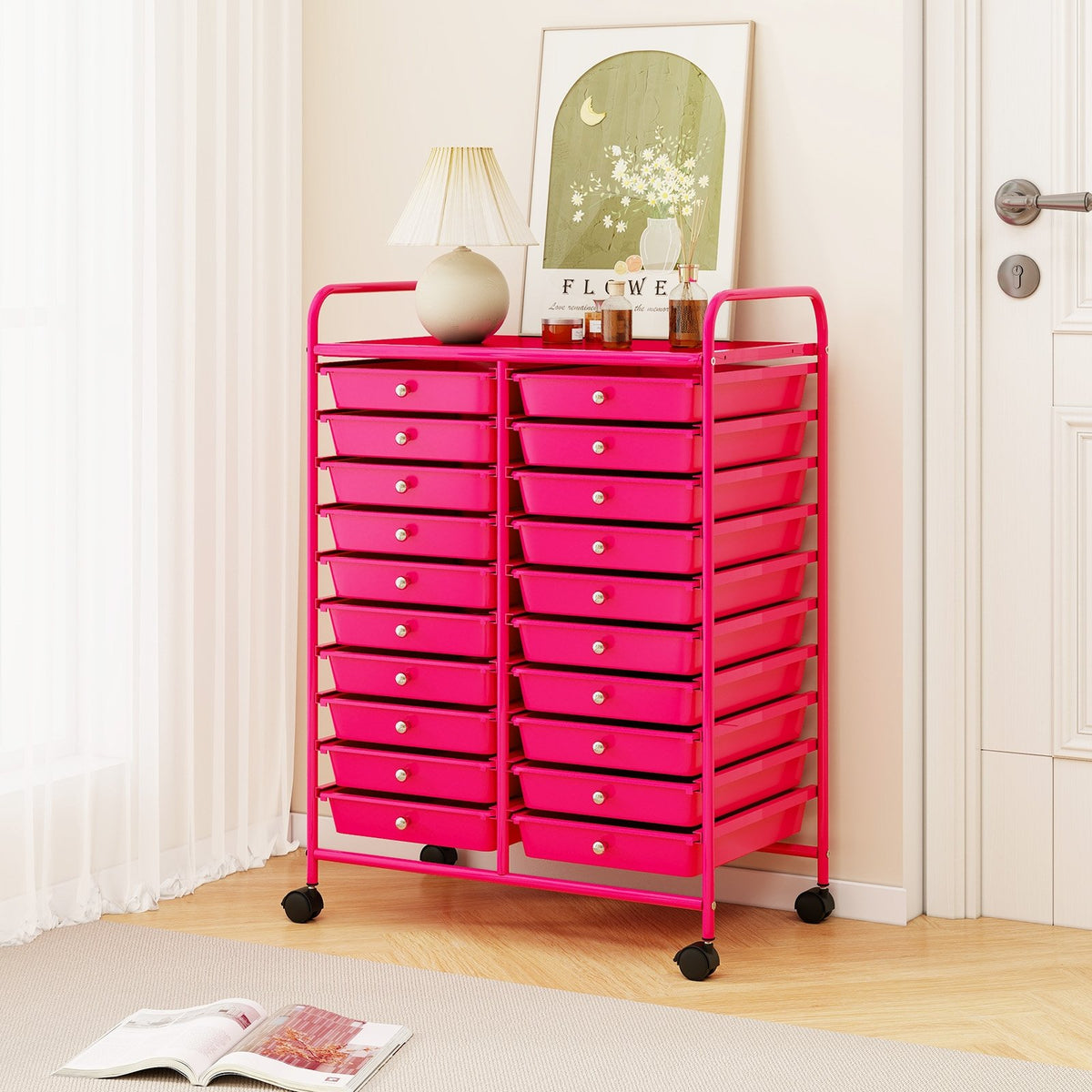 20 Removable Drawers Rolling Storage Cart Studio Organizer-Pink view 2