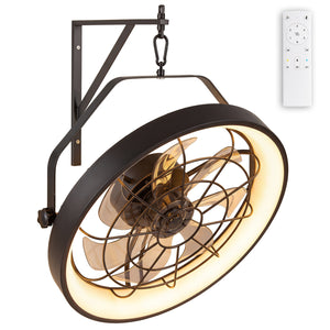 20” Wall Mounted Fan with 3CCT Dimmable LED Light and Timer-Black