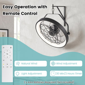 20” Wall Mounted Fan with 3CCT Dimmable LED Light and Timer-Black view 7