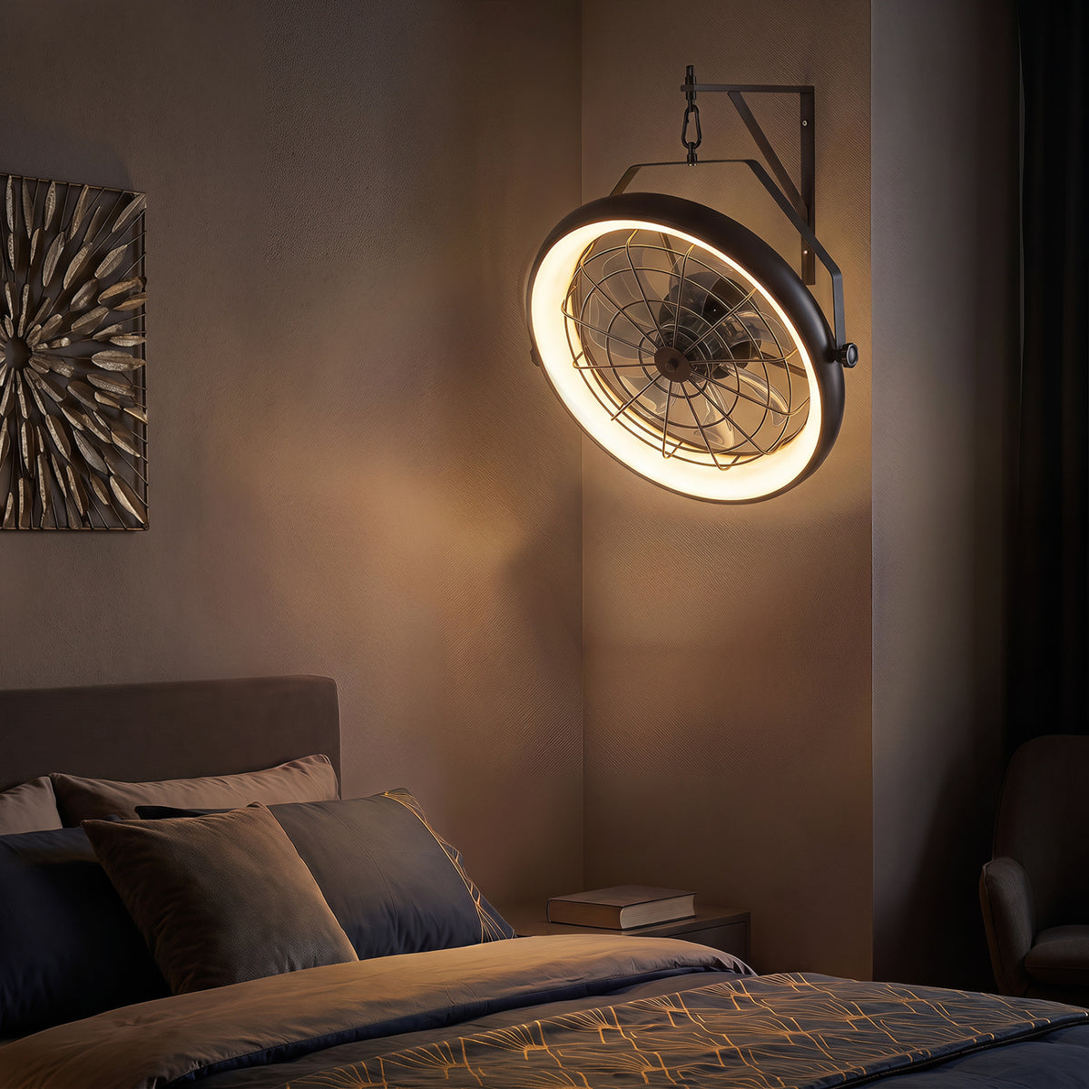 20” Wall Mounted Fan with Dimmable LED Light and 6 Wind Speeds-Black view 2