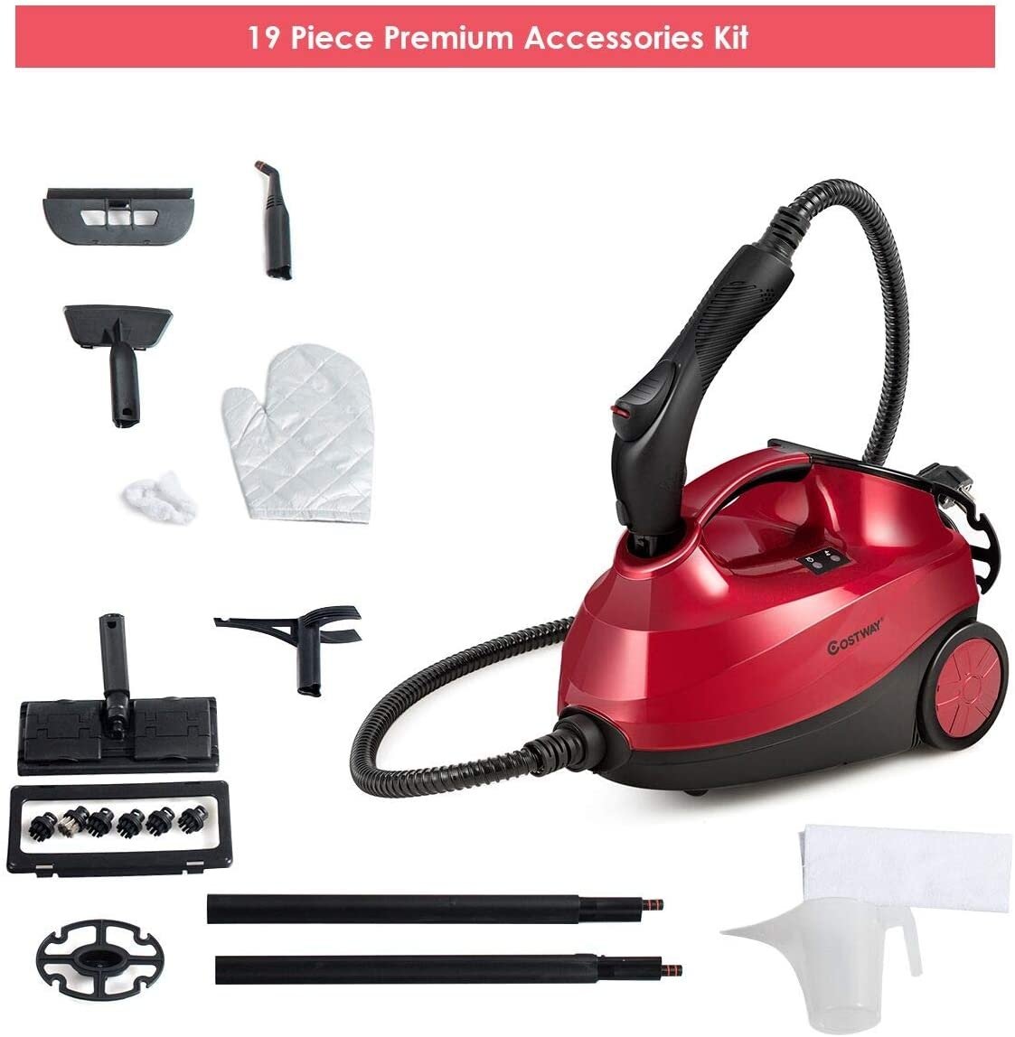 2000W Heavy Duty Multi-purpose Steam Cleaner Mop with Detachable Handheld Unit-Red view 2
