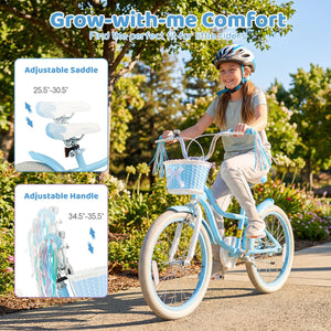 20 Inch Kids Bike Adjustable with Basket and Streamers Blue - Princess of the Sea Theme view 6