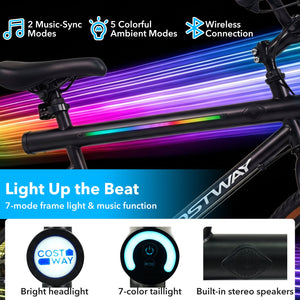 20 Inch LED-lit Cycling Bike with 2 Speakers and Ambient Lights for Men and Women-Black view 7