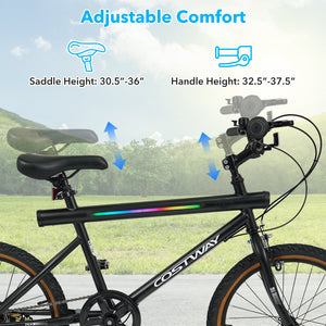 20 Inch LED-lit Cycling Bike with 2 Speakers and Ambient Lights for Men and Women-Black view 9