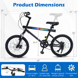 20 Inch Commuter Bicycle LED-lit with 6-Speed Shimano Twist Shifting and Stereo Speakers-Black view 5