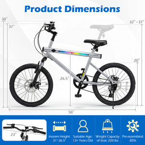 20 Inch Commuter Bicycle LED-lit with 6-Speed Shimano Twist Shifting and Stereo Speakers-Silver view 5