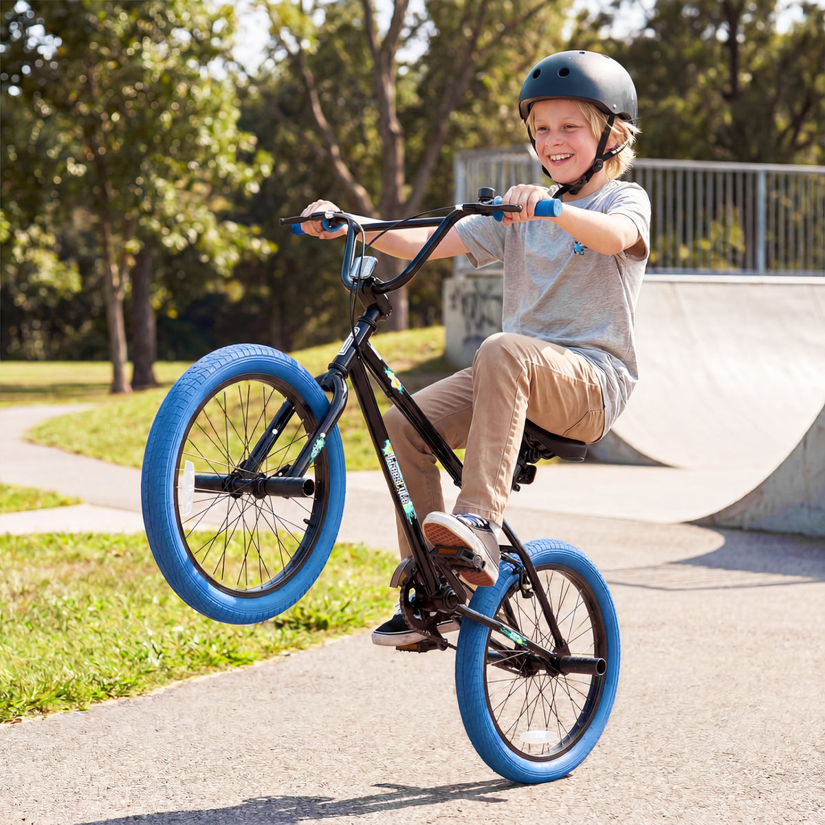 20 inches Trick Bicycle with 270 Degree Steering and Adjustable Seat for Kids and Teens-Navy view 2