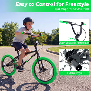 20 inches Trick Bicycle with 270 Degree Steering and Adjustable Seat for Kids and Teens-Green view 7