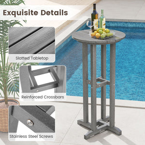 21.5 Inch Round Bar Table Patio HDPE Bar Height Dining Table with Slatted Tabletop-Gray view 9