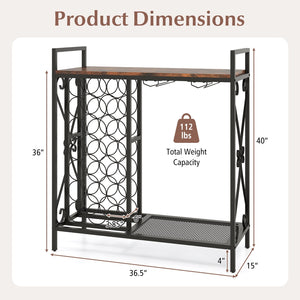 21 Bottle Wine Rack Freestanding Floor Wine Bottle Organizer with Glass Holder-Rustic Brown view 5