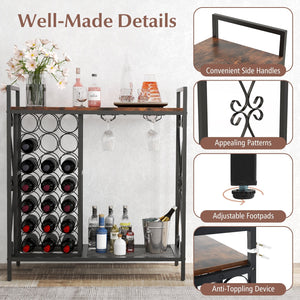 21 Bottle Wine Rack Freestanding Floor Wine Bottle Organizer with Glass Holder-Rustic Brown view 8