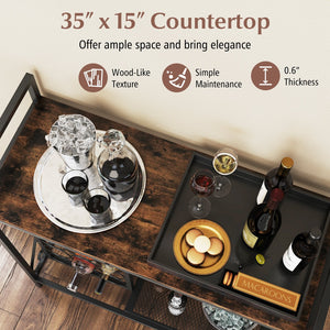 21 Bottle Wine Rack Freestanding Floor Wine Bottle Organizer with Glass Holder-Rustic Brown view 9