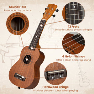 21 Inch Soprano Mahogany Wooden Ukelele Set with Adjustable Strap view 7