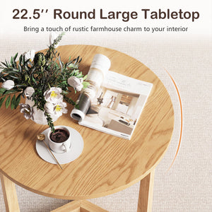 22.5 inch Round Side Table Farmhouse End Table with Sturdy Rubber Wood Legs and Triangular Structure-Natural view 8