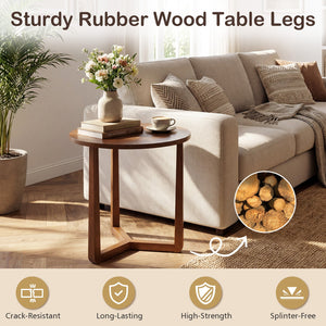 22.5 inch Round Side Table Farmhouse End Table with Sturdy Rubber Wood Legs and Triangular Structure-Walnut view 9