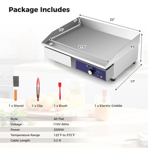 22 Inch Countertop Electric Griddle 2000W 110V Commercial Stainless Steel Grill-Silver view 4