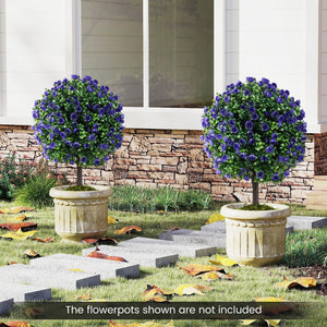 22 Inch Set of 2 Artificial Purple Rose Topiary Ball Trees with Cement-Filled Pot-Purple view 3