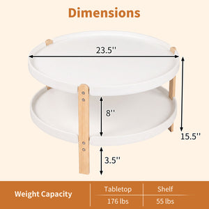 23.5 inches 2-Tier Round Coffee Table with Solid Wood Legs and Open Storage Shelf-White view 5