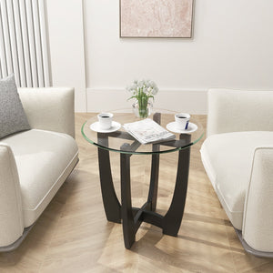 23.5 Inch Round End Side Table with Tempered Glass Tabletop-Black view 3