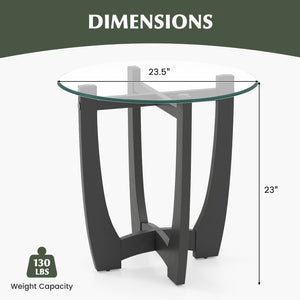 23.5 Inch Round End Side Table with Tempered Glass Tabletop-Black view 5