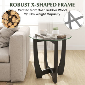 23.5 Inch Round End Side Table with Tempered Glass Tabletop-Black view 7