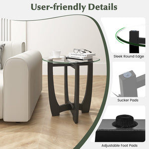 23.5 Inch Round End Side Table with Tempered Glass Tabletop-Black view 8