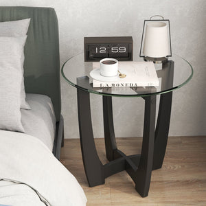 23.5 Inch Round End Side Table with Tempered Glass Tabletop-Black view 9