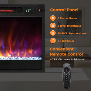 23 Inch 1500W Recessed Electric Fireplace Insert with Remote Control-Black view 6