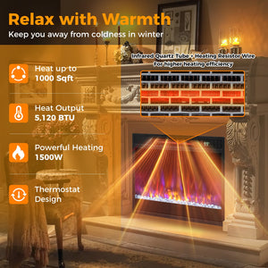 23 Inch 1500W Recessed Electric Fireplace Insert with Remote Control-Black view 7