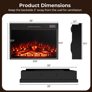 23 Inch Electric Fireplace Insert Fireplace Heater with Adjustable Flame Color view 4