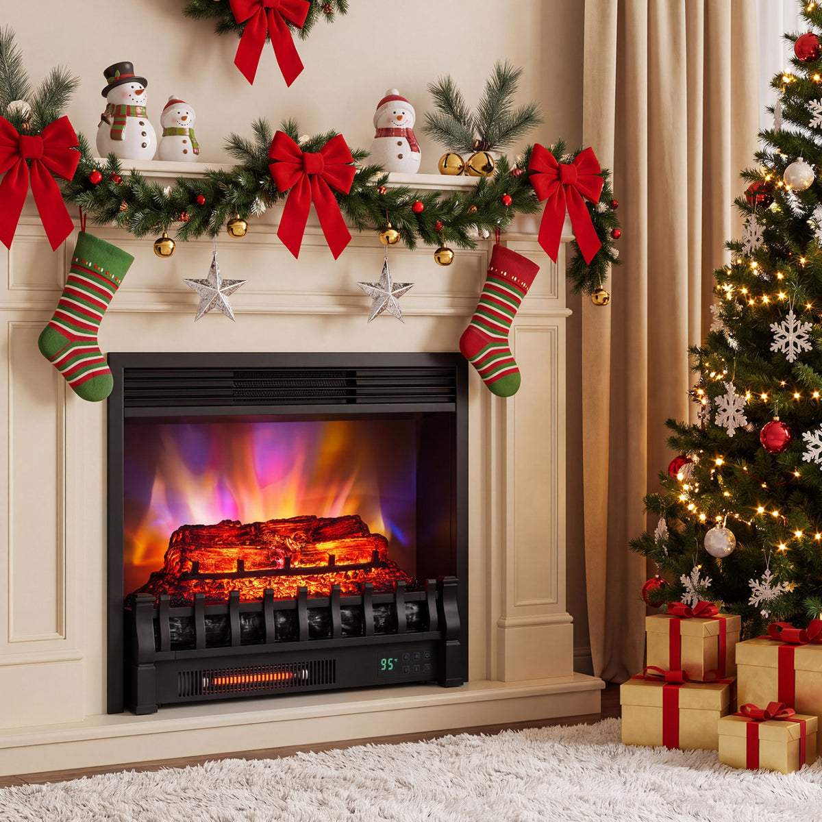 23 inches WiFi Fireplace Insert Pinewood Set with App and Remote-Black view 2