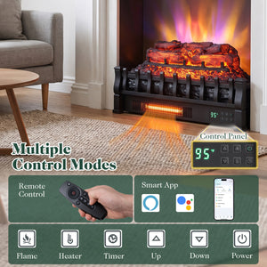 23 inches WiFi Fireplace Insert Pinewood Set with App and Remote-Black view 7