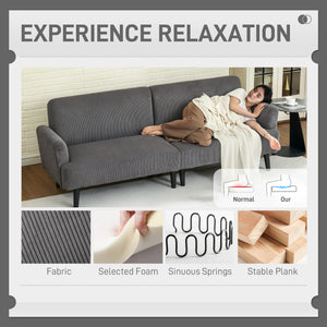 Modern Couch, 3 Seater Sofa, Corduroy Loveseat with Rubberwood Legs and Extra-Wide Seat, Grey