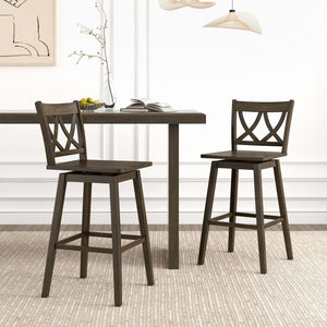 24/29 Inch Bar Stool Set of 2 Wooden Bar Chairs with Rubber Wood Frame-29 inches view 2