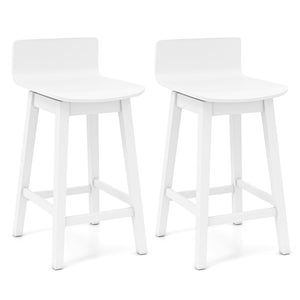 24.5 Inch Swivel Wooden Bar Stools Set of 2 with Rubber Wood Legs and Low Back-White
