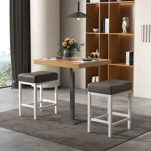 24.5 Inches Linen Fabric Saddle Stools Set of 2 with Cushioned Seat-Black and White view 3
