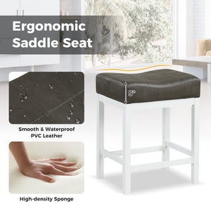 24.5 Inches Linen Fabric Saddle Stools Set of 2 with Cushioned Seat-Black and White view 7