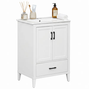 24.5 inches Modern Bathroom Vanity with Sink 2 Doors and Drawer-White