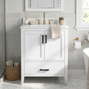 24.5 inches Modern Bathroom Vanity with Sink 2 Doors and Drawer-White view 2