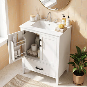 24.5 inches Modern Bathroom Vanity with Sink 2 Doors and Drawer-White view 3