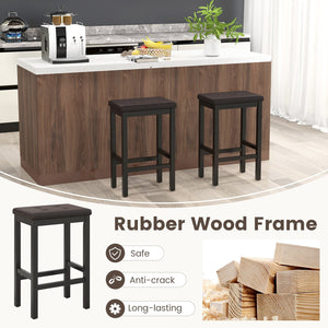 24 Inch Bar Stools with Padded Seat Footrest and Rubber Wood Frame-Brown view 7
