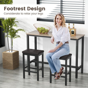 24 Inch Bar Stools with Padded Seat Footrest and Rubber Wood Frame-Brown view 8